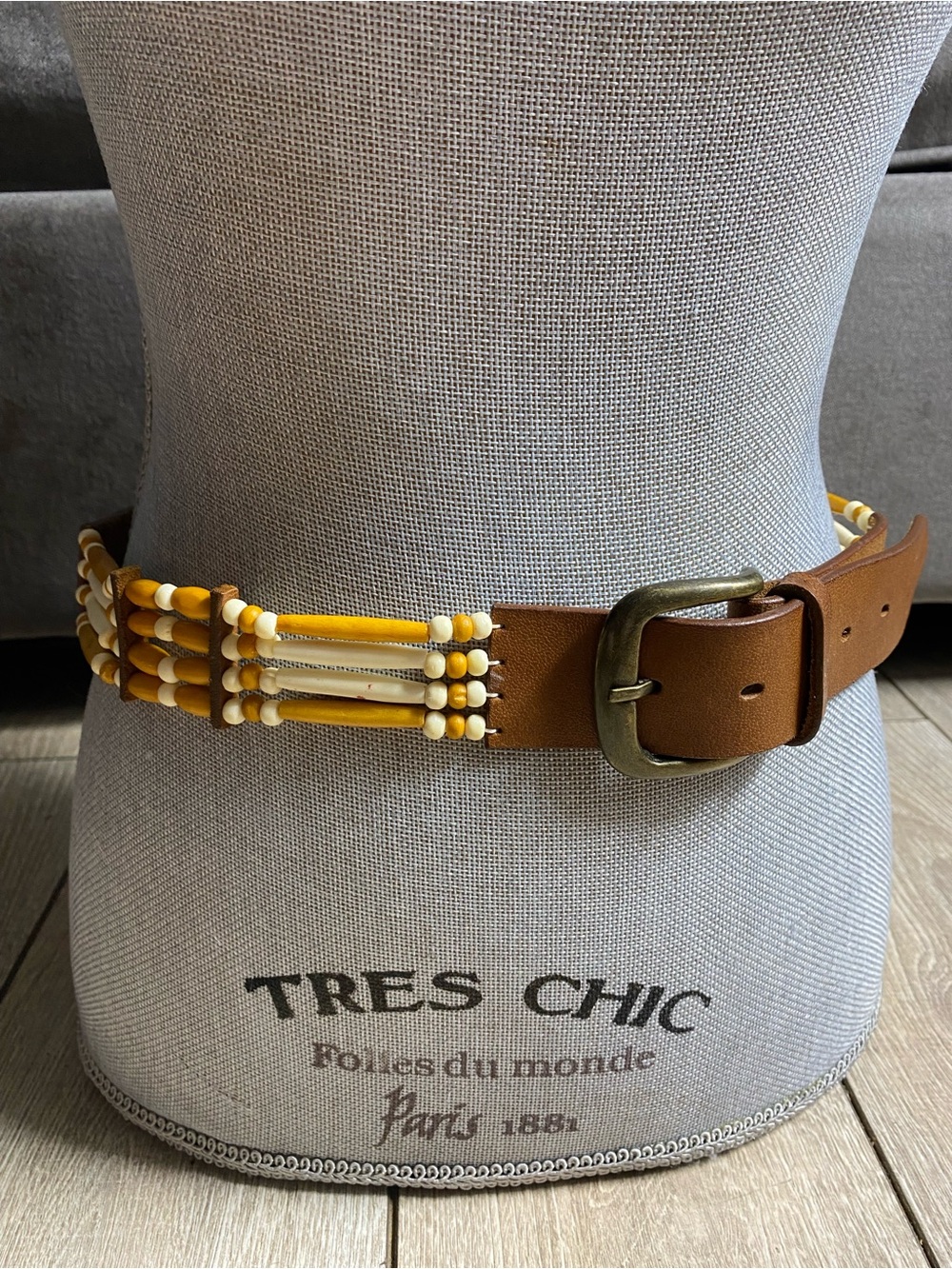 Vintage Southwestern Leather Bone Beaded Belt Boho Western Unisex Cowgirl